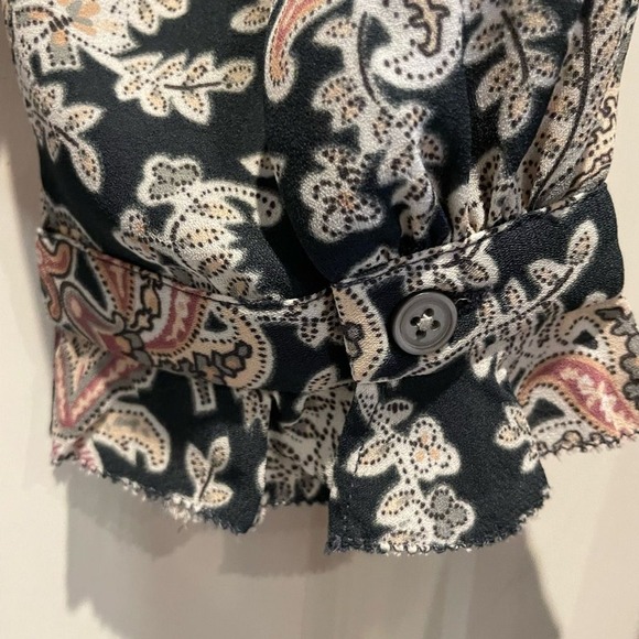 Loft Paisley Print Floral Prairie Split Neck Long Sleeve Belted Dress Medium - Picture 5 of 9